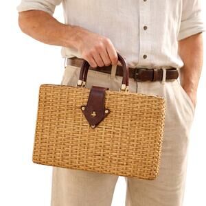 Vintage 80s Wicker Suitcase Purse Structured Basket Handbag Hong Kong